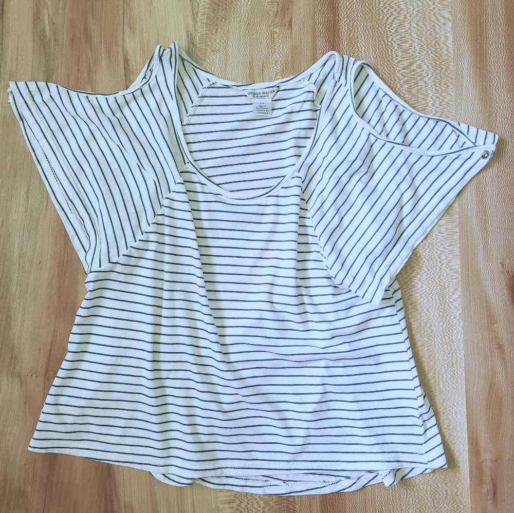 Guess Cold Shoulder Stripped Cotton Shirt